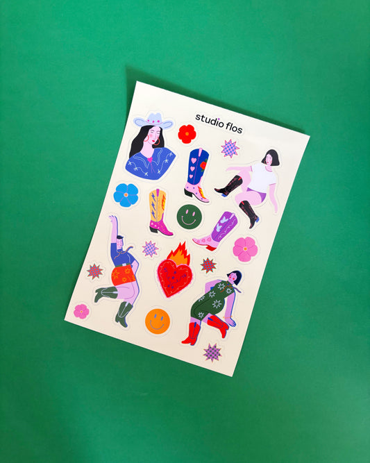 Cowgirl Line Dance Vinyl Waterproof Sticker Sheet