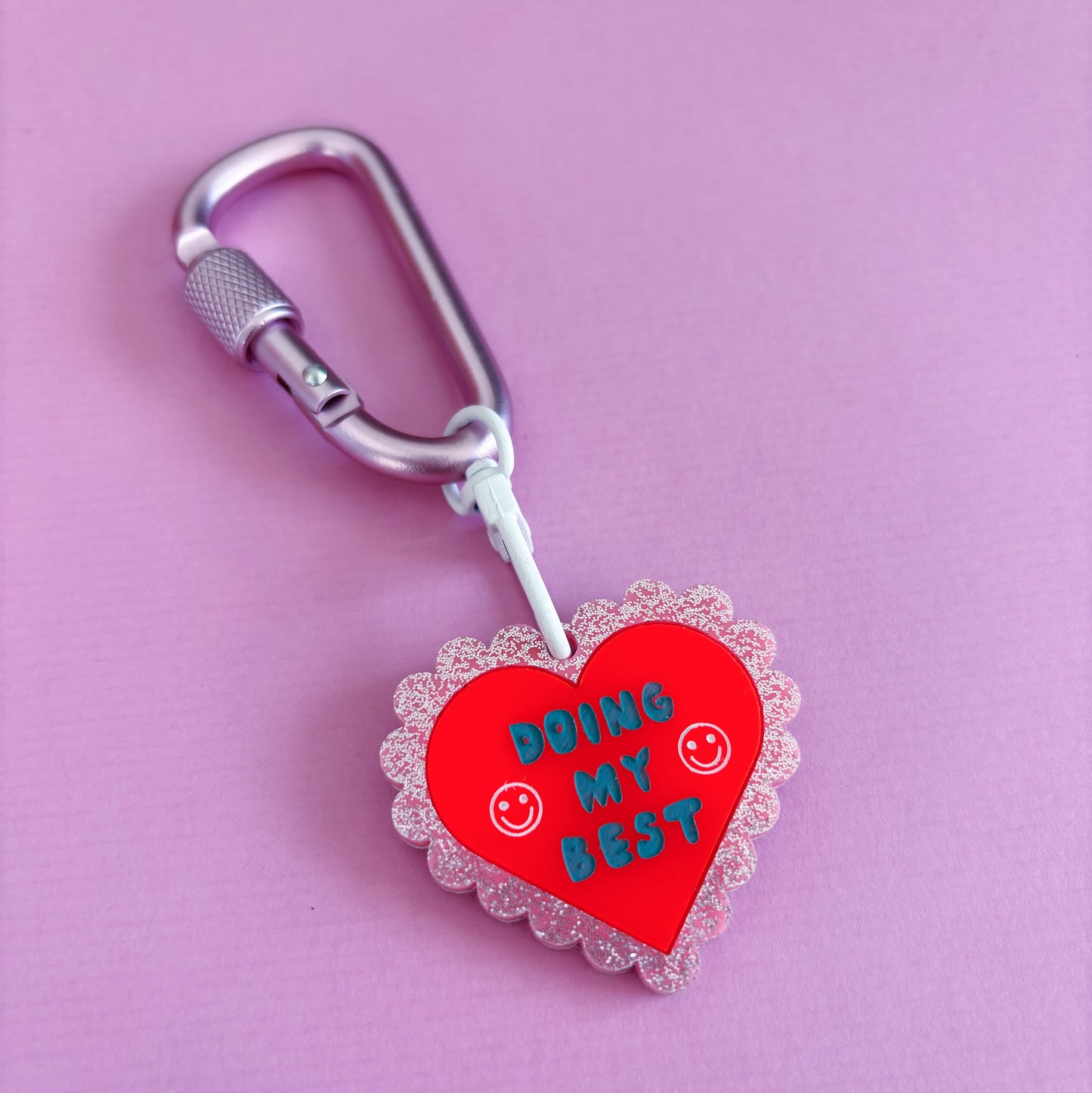 Doing My Best Carabiner Keyring, Pink Glitter, Cute, Motivational