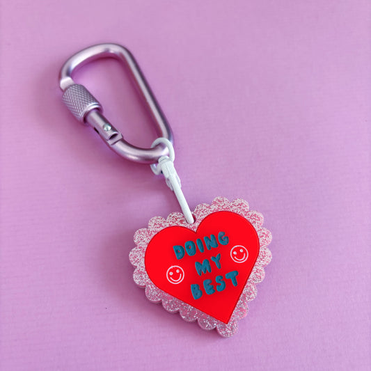 Doing My Best Carabiner Keyring, Pink Glitter, Cute, Motivational