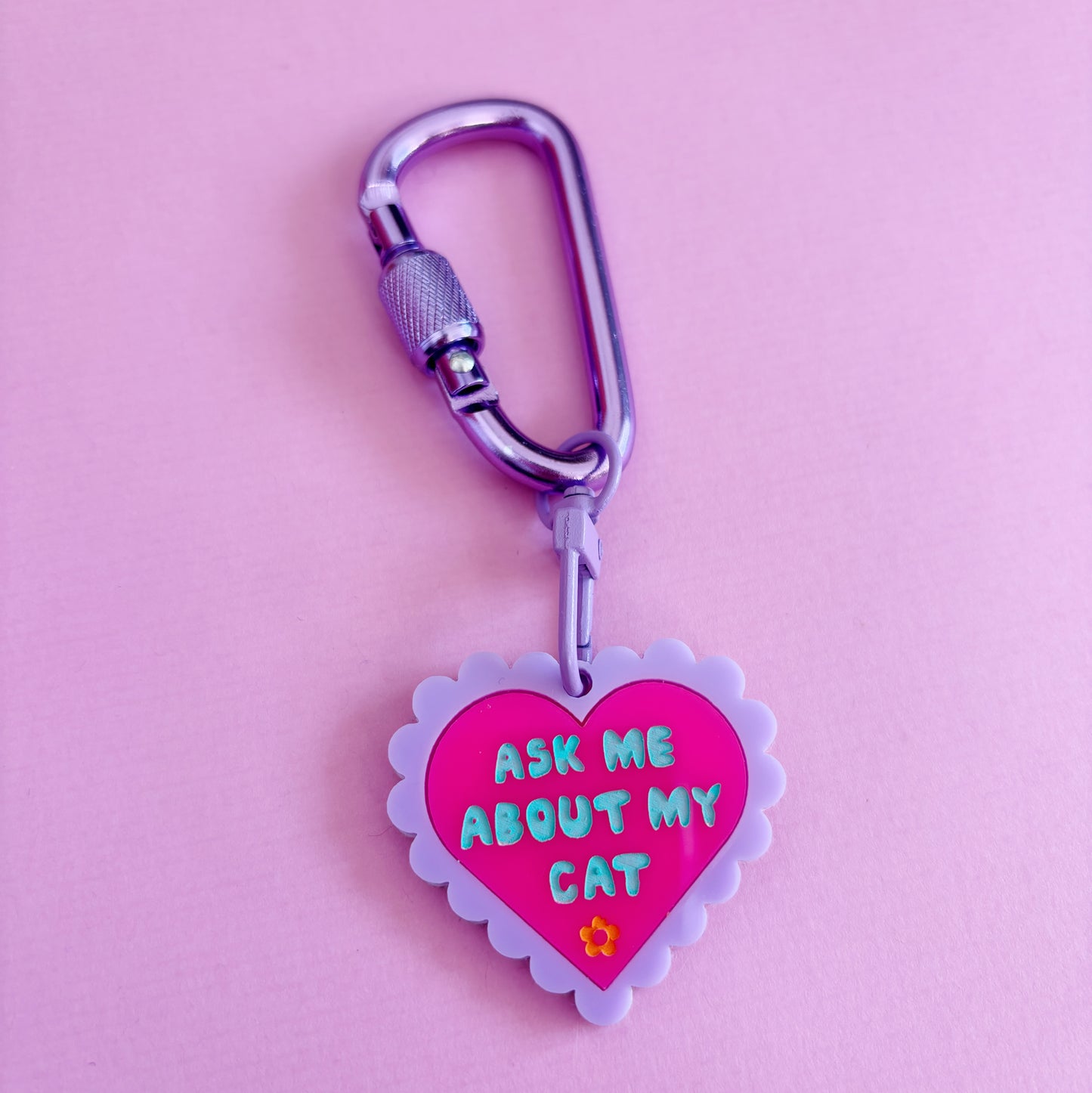 Ask Me About My Cat Carabiner Keyring Bag Charm, Cute, Funny, Pets
