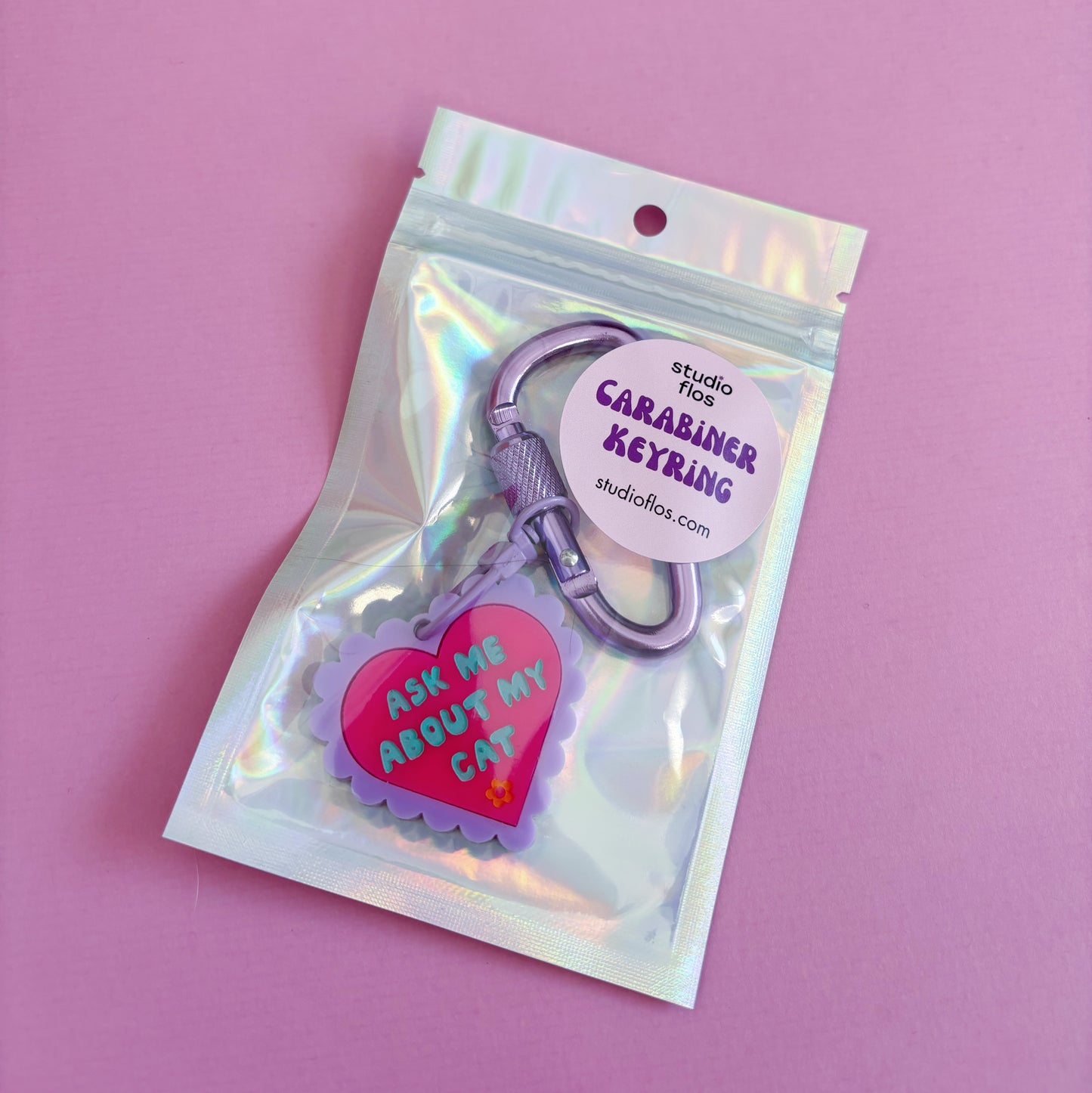 Ask Me About My Cat Carabiner Keyring Bag Charm, Cute, Funny, Pets
