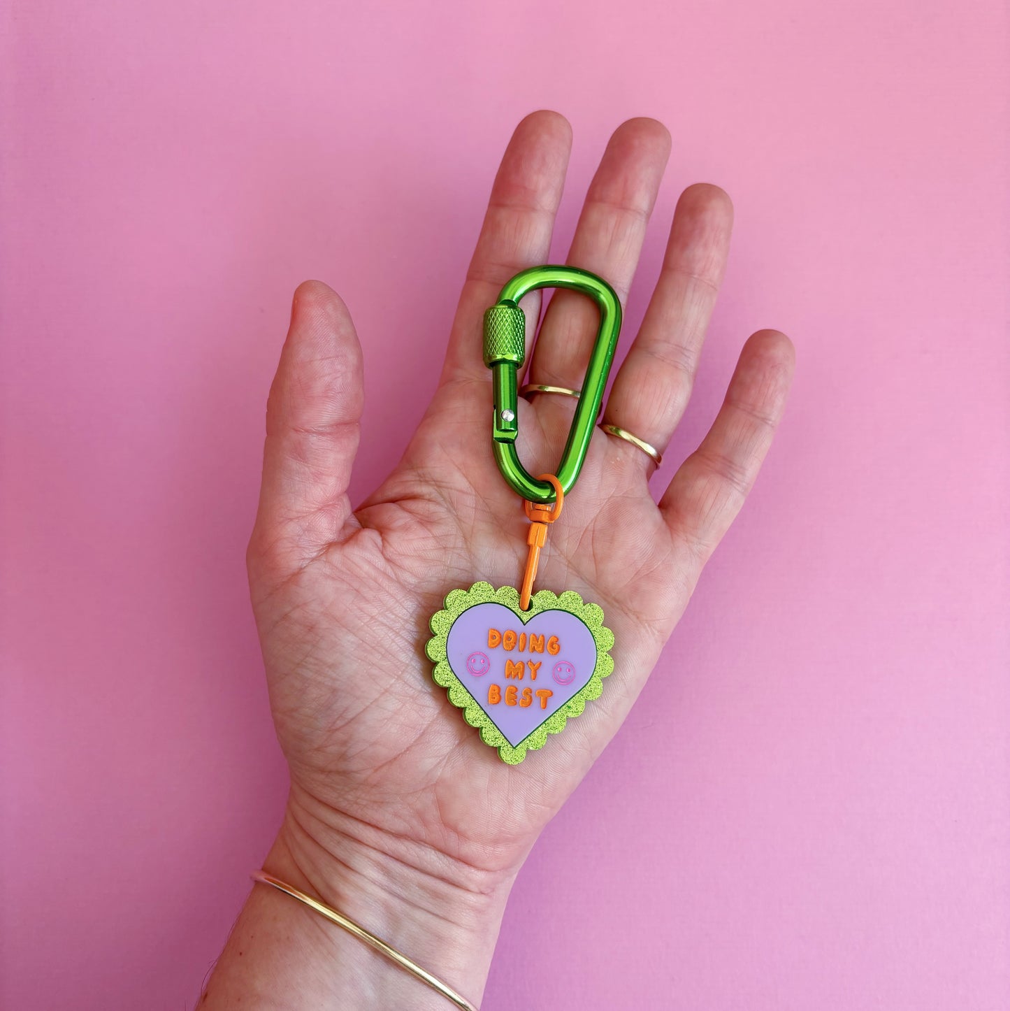 Doing My Best Carabiner Keyring, Green Glitter, Cute, Motivational