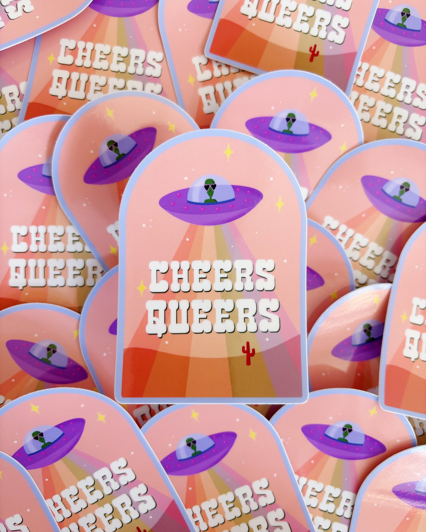 Cheers Queers Alien Rainbow Cute Vinyl Sticker LGBTQIA+