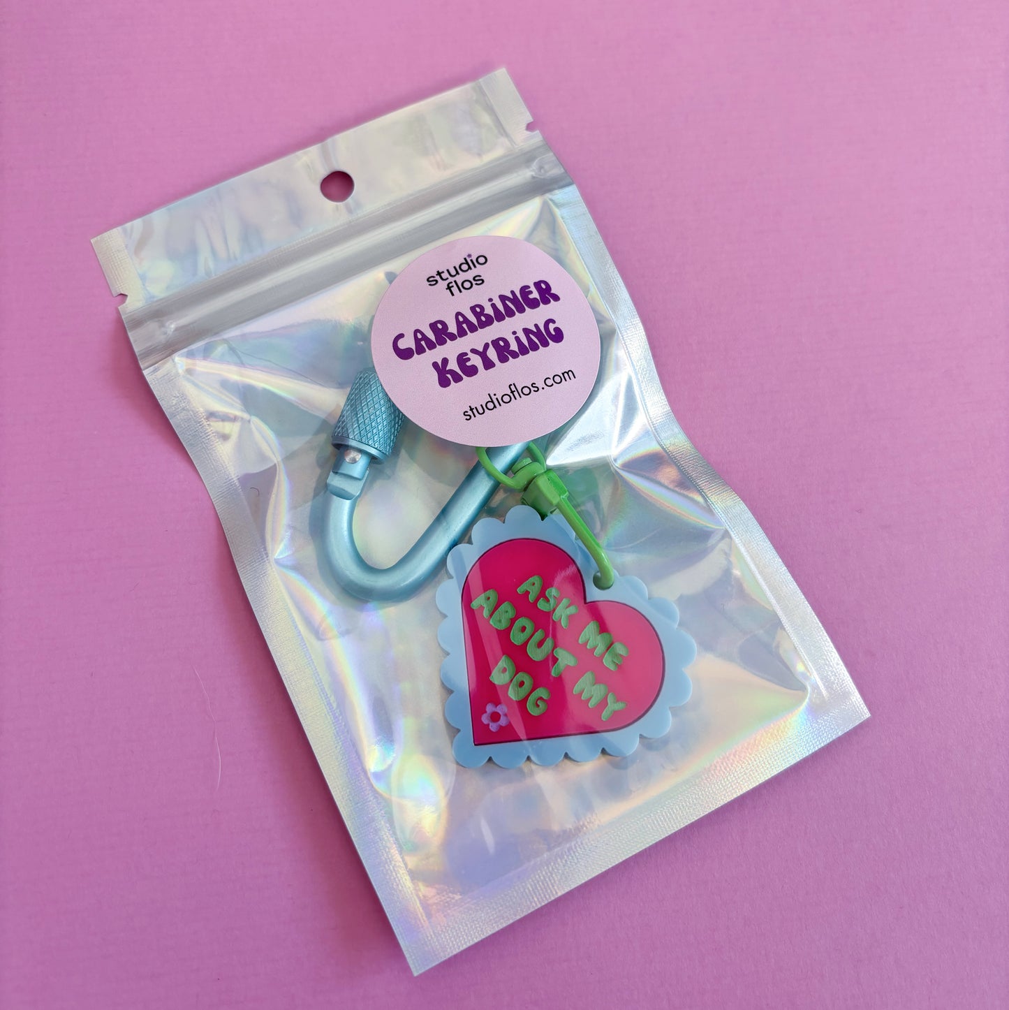 Ask Me About My Dog Carabiner Keyring Bag Charm, Cute, Funny, Pets