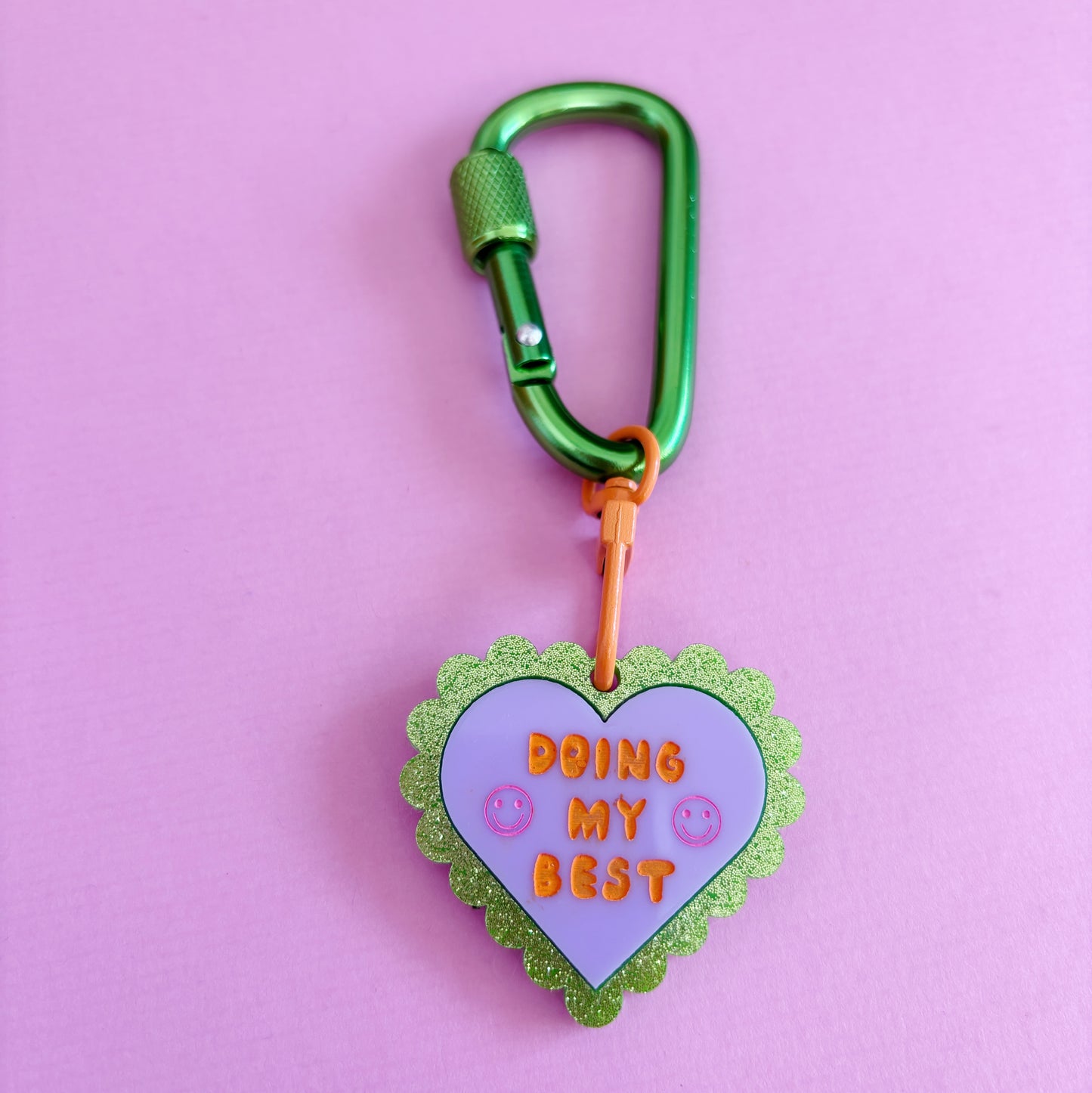 Doing My Best Carabiner Keyring, Green Glitter, Cute, Motivational