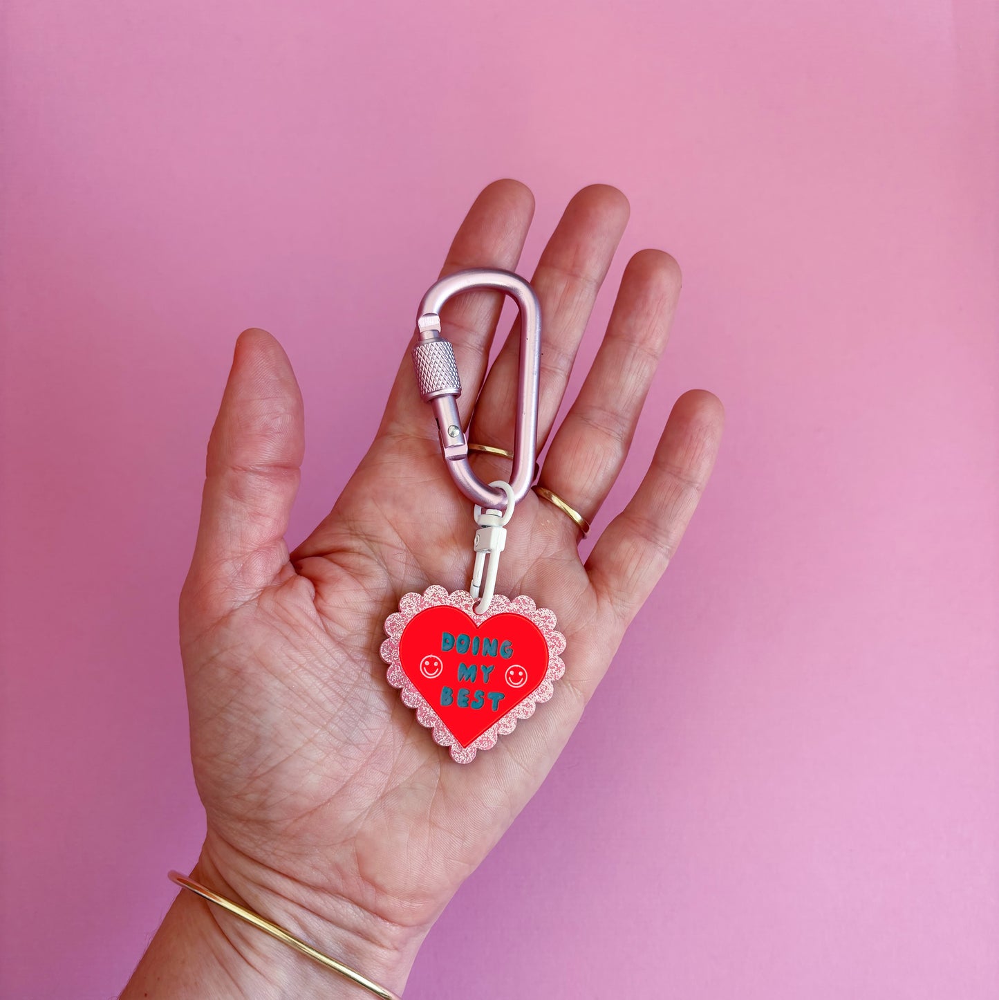 Doing My Best Carabiner Keyring, Pink Glitter, Cute, Motivational