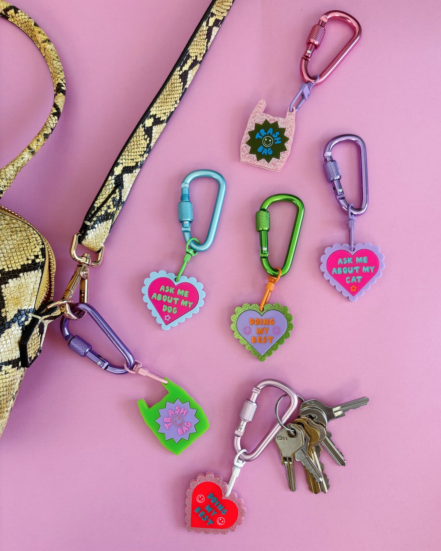 Ask Me About My Cat Carabiner Keyring Bag Charm, Cute, Funny, Pets