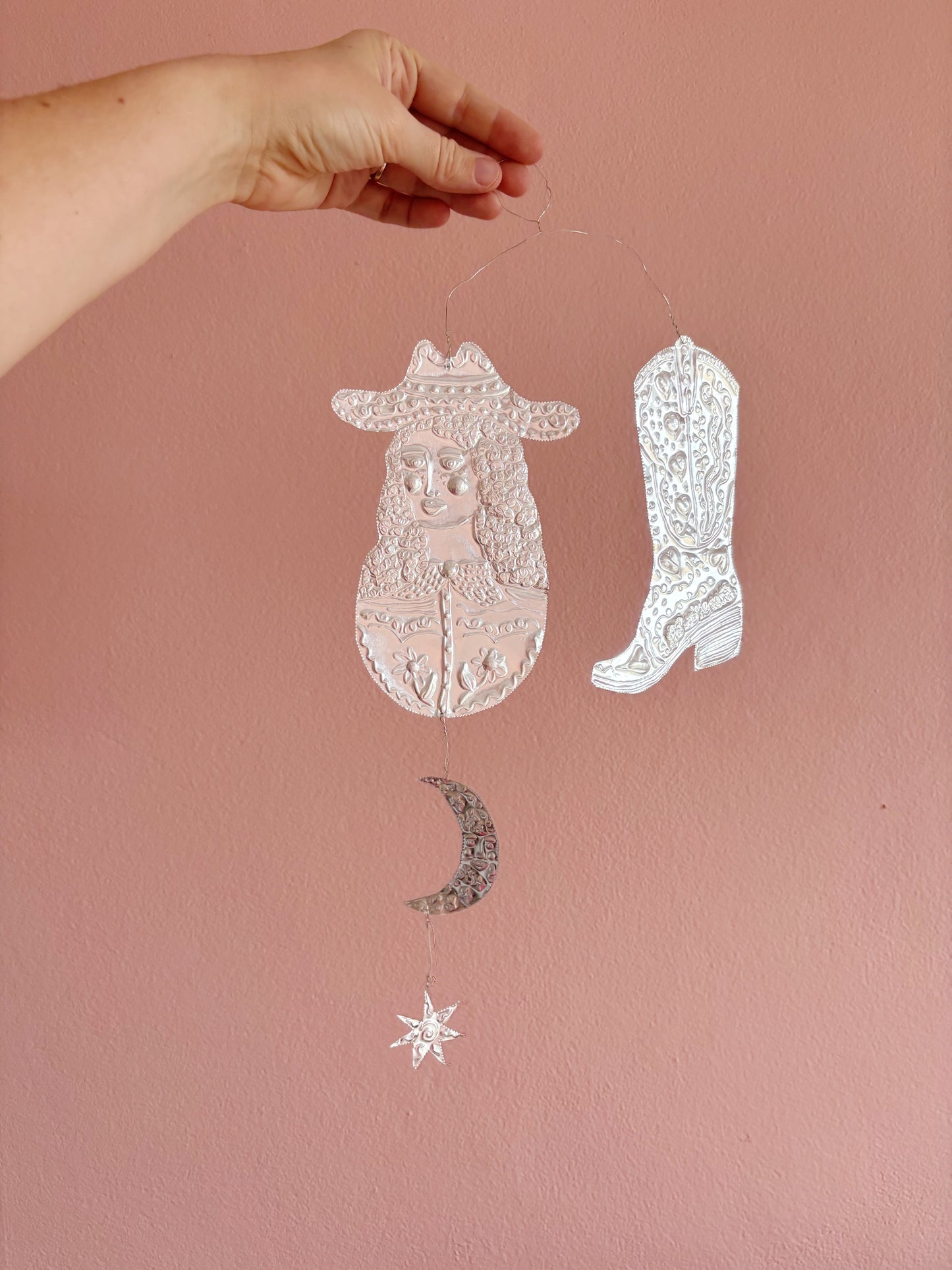 Embossed Silver Foil Wall Hanging - These Boots Are made For Walking