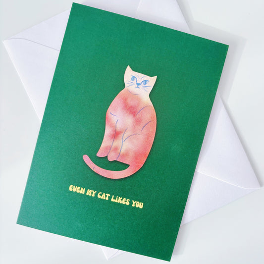 Even My Cat Likes You Greeting Card Funny Friendship Family Love