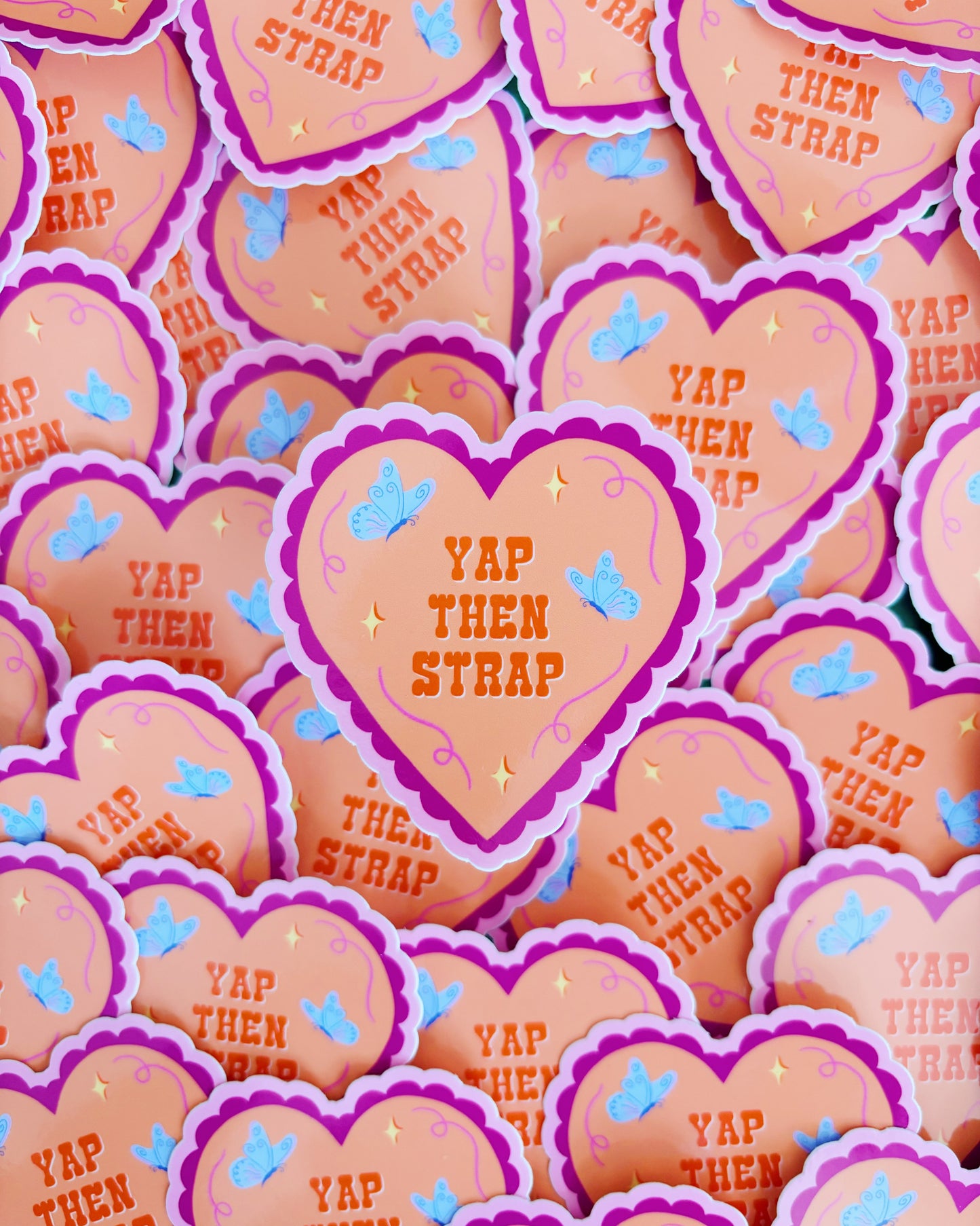 Yap Then Strap Heart Vinyl Sticker LGBTQIA+ Lesbian Sapphic