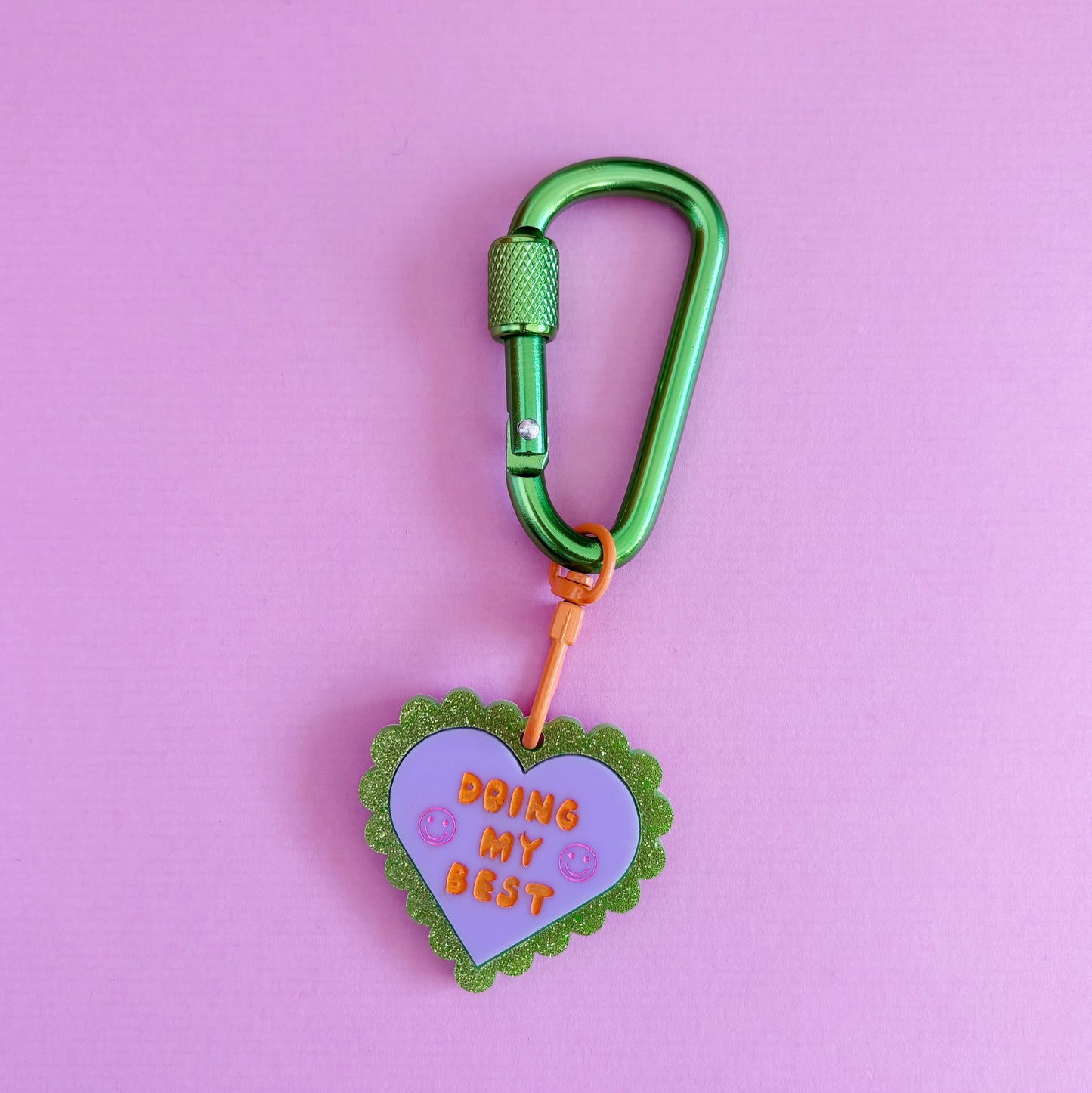 Doing My Best Carabiner Keyring, Green Glitter, Cute, Motivational