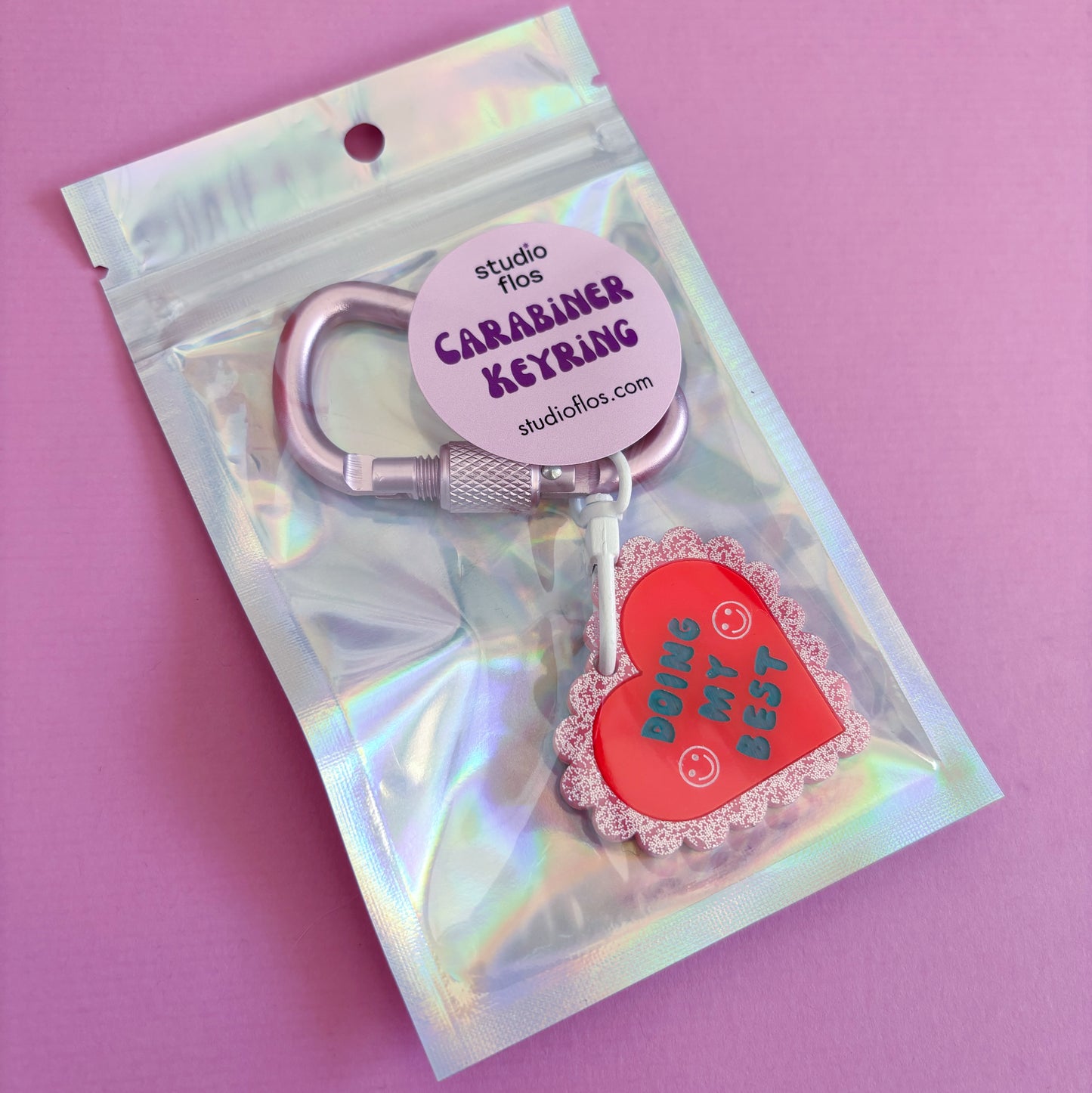 Doing My Best Carabiner Keyring, Pink Glitter, Cute, Motivational