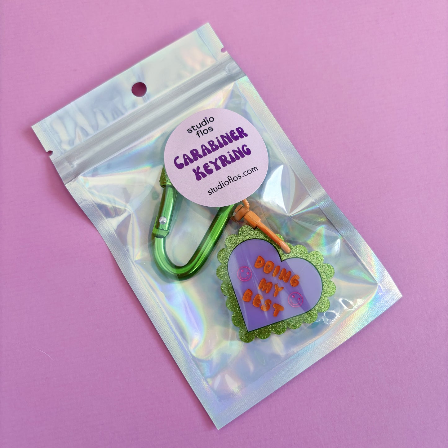 Doing My Best Carabiner Keyring, Green Glitter, Cute, Motivational
