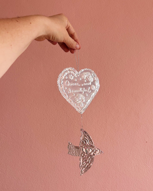 Embossed Silver Foil Wall Hanging - Queer and Beautiful