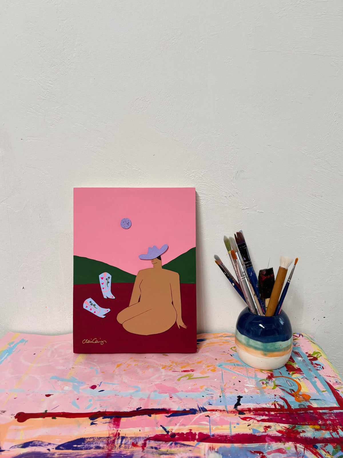 Kick Off Your Boots and Stay A While Original Framed Painting