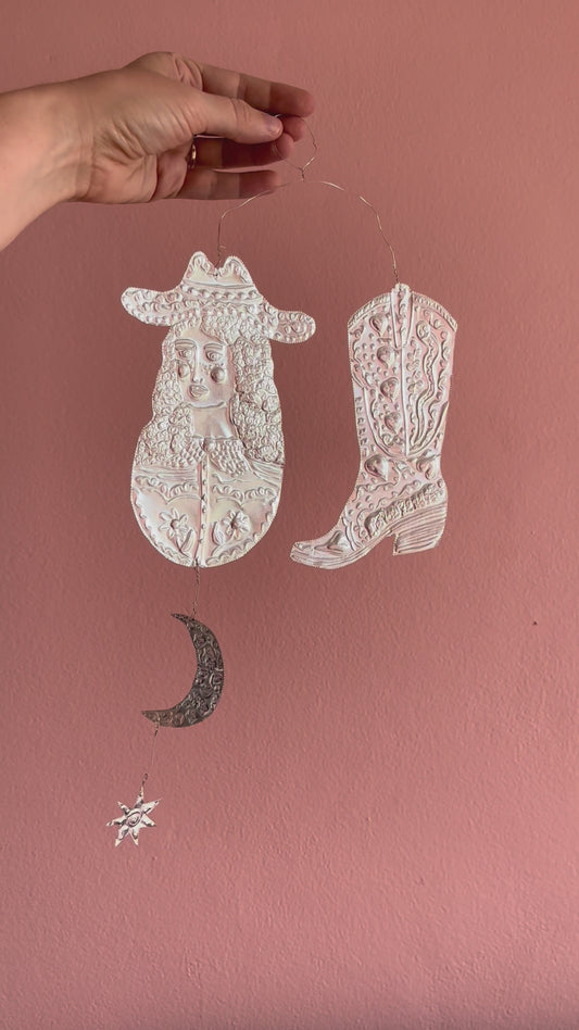 Embossed Silver Foil Wall Hanging - These Boots Are made For Walking
