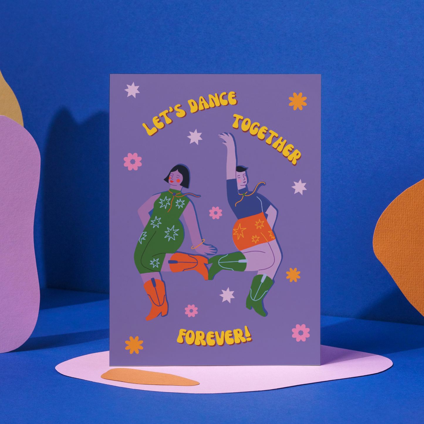 Card with dancing couple illustration 